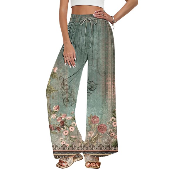 kaondbfi Dress Pants Women Petite High Waisted Wide Leg Summer Beach Vacation Women's Pants Casual Trousers