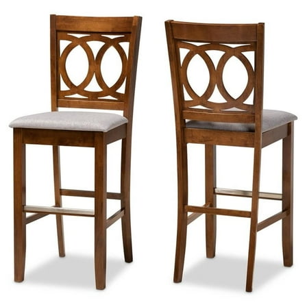 Bowery Hill Gray Upholstered Walnut Finished Wood 2-Piece Bar Stool Set