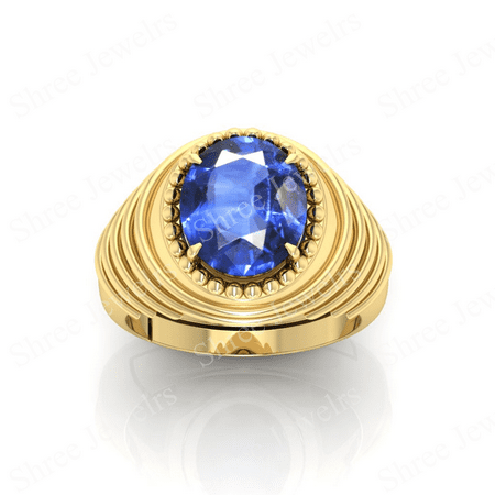 Shree Jewelrs Original Certified Natural Blue Sapphire (Neelam) Ring - 6.75 Carat Certified Handcrafted Ring Jupiter Ring, PANCHDHATU Gold Plated Ring for Men and Women