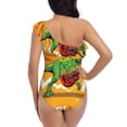 thumbnail image 5 of Easygdp Cool Dinosaur Playing Guitar Women's One Shoulder Ruffle Monokini Bathing Suits with Removable Chest Pad, Quick Drying - Medium, 5 of 8