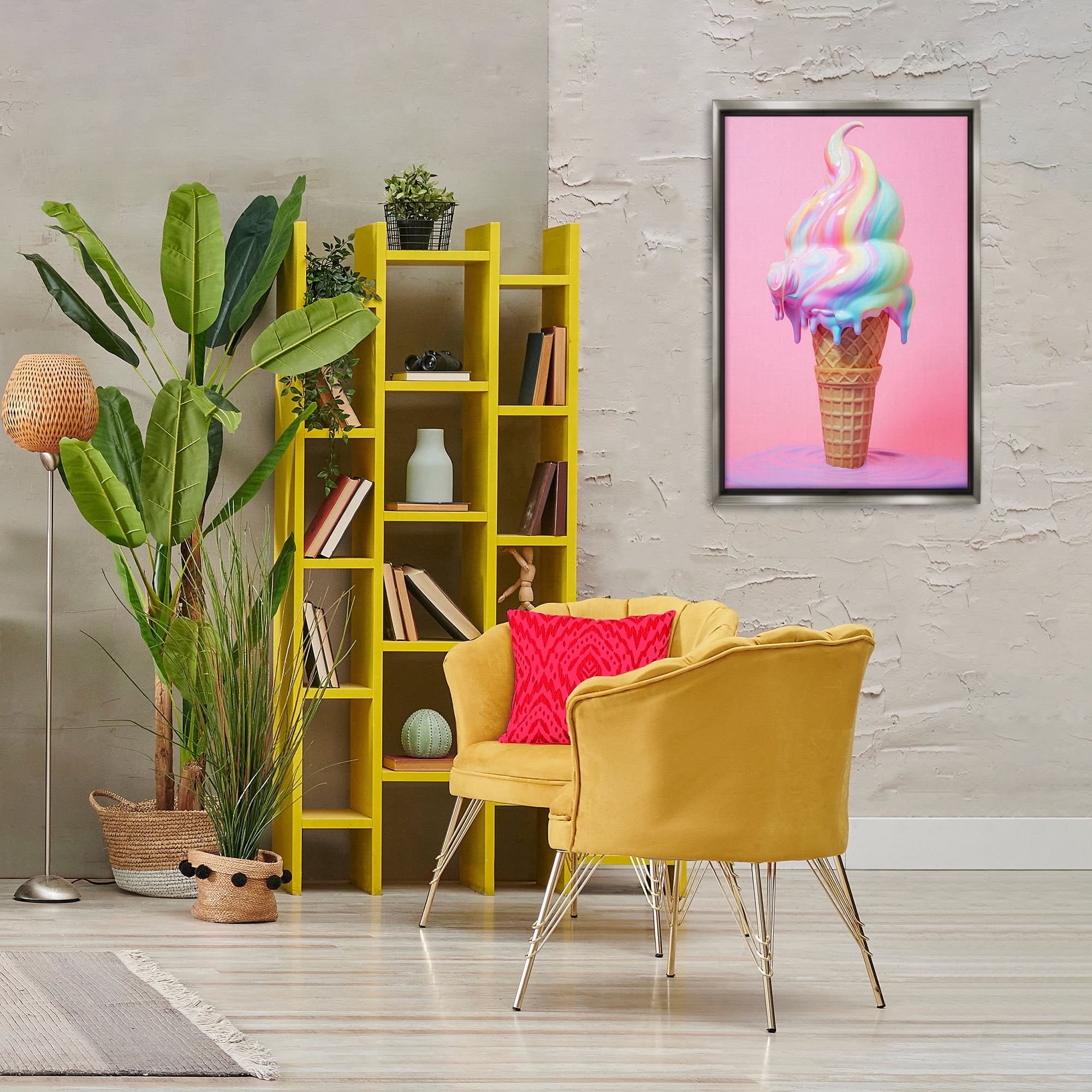 Stupell Industries Dripping Pastel Ice Cream Food & Beverage Painting Gray Floater Framed Canvas Art Print Wall Art, 21 x 31
