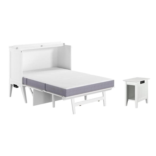 Home Square Ensemble de 2 Lits Escamotables Blancs Format Double avec Matelas et Table d'Appoint