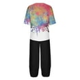 thumbnail image 5 of Teissuly Women's Casual Round Neck 5/4 Sleeve Top And Pants Digital Printing Two-piece Set, 5 of 5