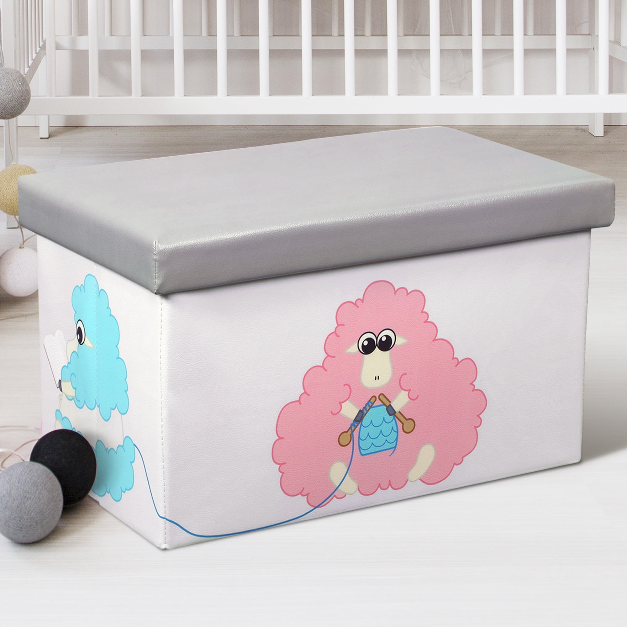 Otto & Ben Children 20" Sheep and Knitting Toy Wood Storage Chests, Multi-color