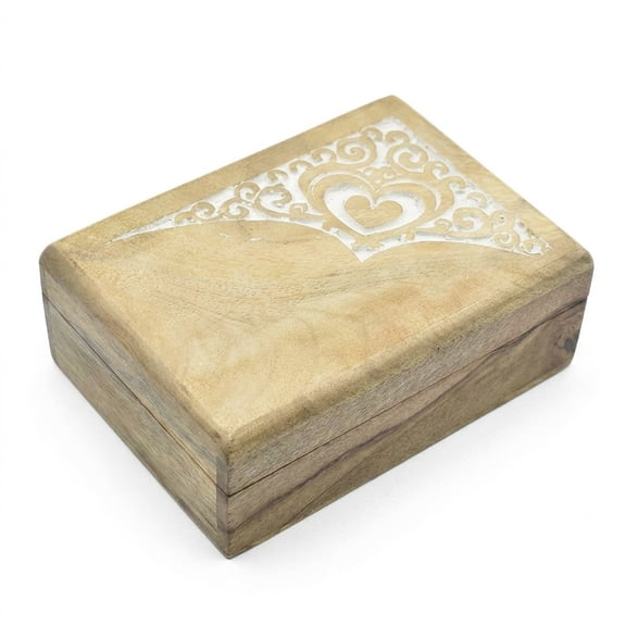 STORE INDYA Hand Carved Wooden Jewelry Box, Heart & Floral Keepsake Organizer