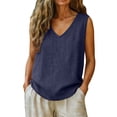 thumbnail image 5 of Women's Cotton Linen Tank Top, V Neck Sleeveless Casual Blouse with Chest Pocket, Oversized Breathable Top for Women, Beach Wear, Daily Casual Outfits and Layering Essential-Navy, 5 of 5