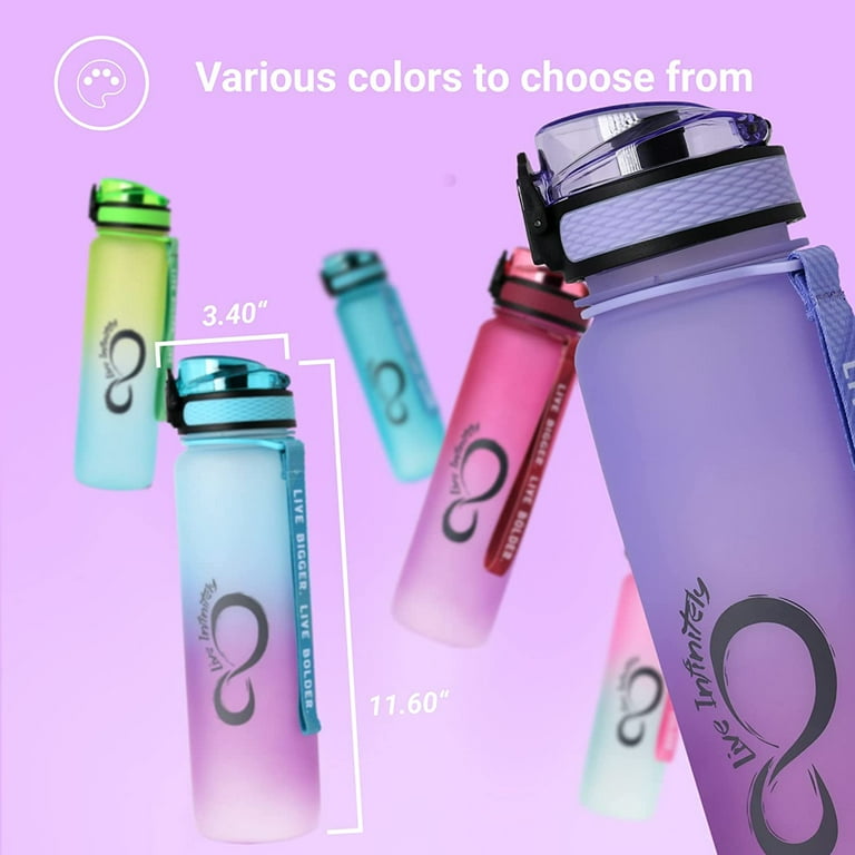  Live Infinitely 34 oz Insulated Water Bottle with 32 oz Timed  Marker - Cute Gym Water Bottles with Fruit Infuser & Shaker - For Workout  Fitness Travel - Locking Flip Lid (