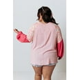 thumbnail image 2 of Women's Plus Size Pink Contrast Floral Patchwork Long Sleeve Blouse | [ZhiHiMeRi] | (US 14W-16W)1X, 2 of 12