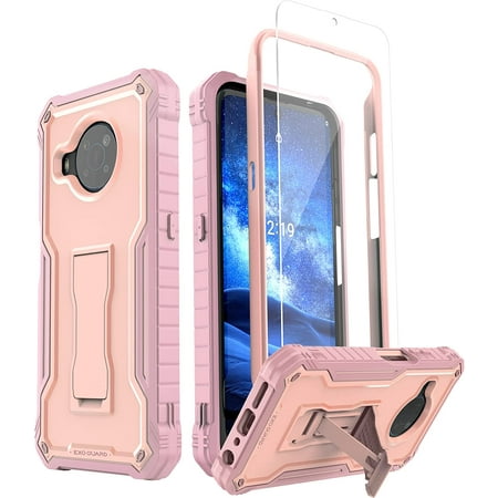 ExoGuard for Nokia X100 Case, Rubber Shockproof Full-Body Cover Case Built-in Screen Protector and Kickstand Compatible with Nokia X100 Phone (Pink)