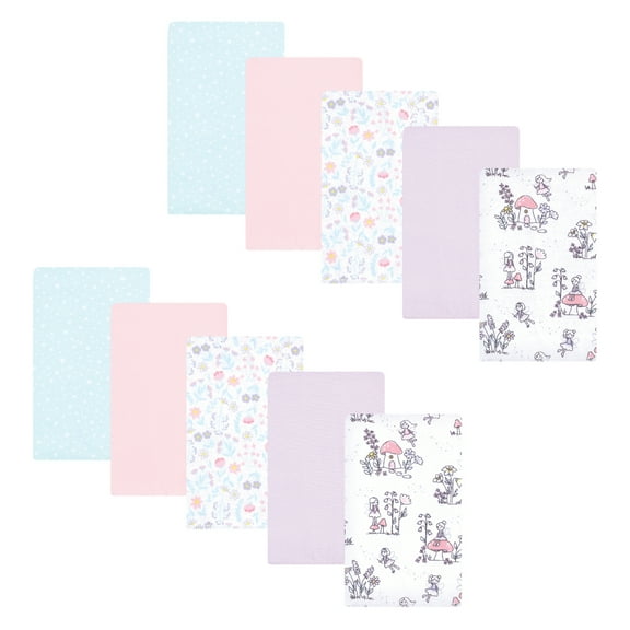 Hudson Baby Infant Girl Flannel Burp Cloth 10pk, Garden Fairies, One Size