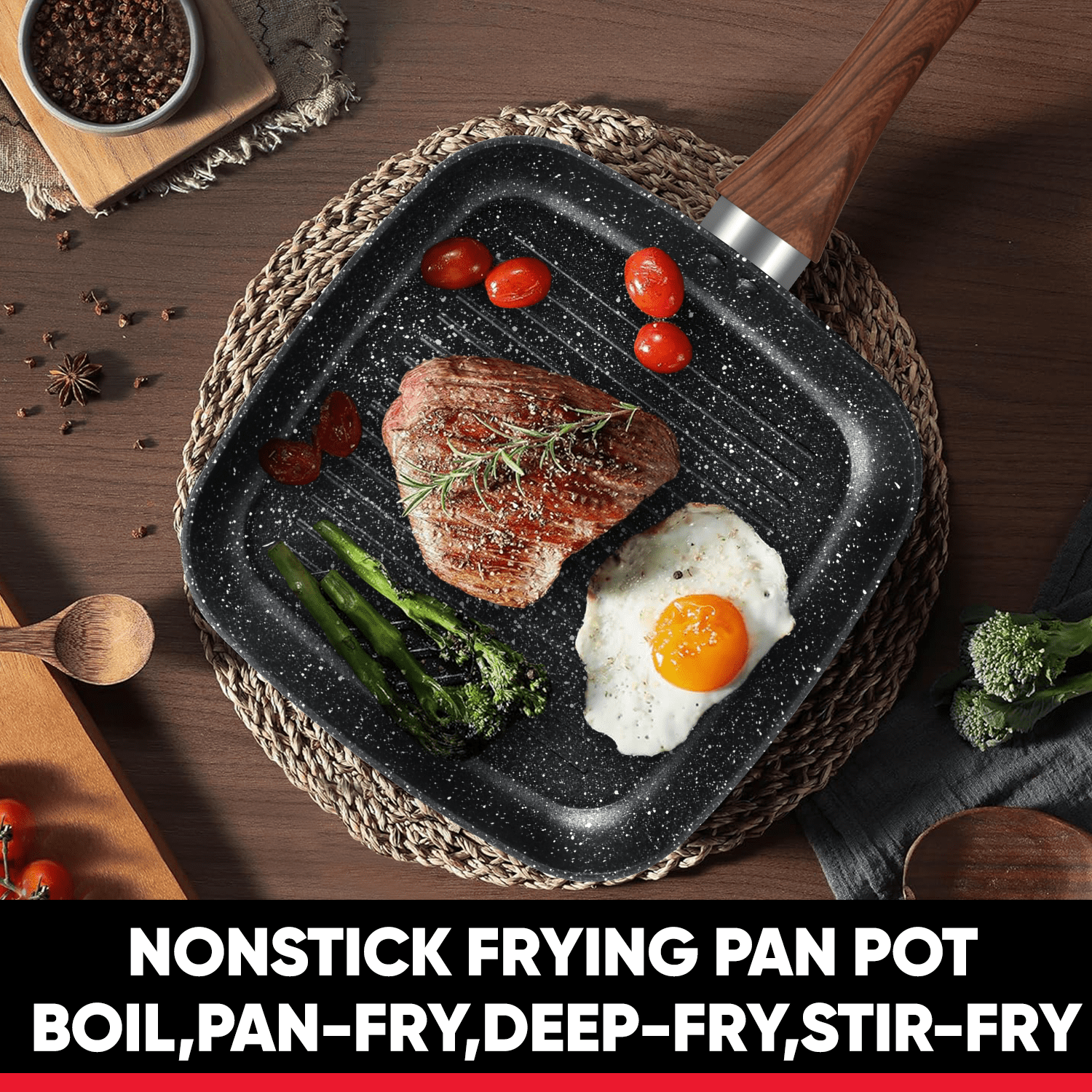 Soulfox 2-Piece Granite Nonstick Fry Pan Set 9.72"/7.28"Aluminum Cookware All Stove&Dishwasher Safe