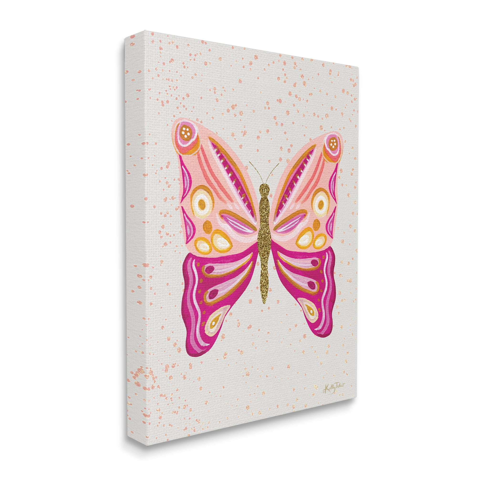 Stupell Industries Modern Glam Pink Butterfly Animals & Insects Painting Gallery Wrapped Canvas Art Print Wall Art, 36 x 48