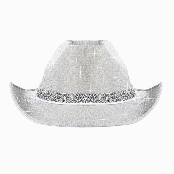 mgoYE Sparkly Cowboy Hat and Bandanas Boys Girls Western Glitter Cowgirl Party Hats with Adjustable Drawstring(Silver,9-15 Years)