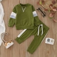 thumbnail image 2 of Sngxgn Fall Winter Toddler Baby Boy Clothes 2Pcs Color Block Crewneck Sweatshirt and Pants Sweatsuit Little Boy Clothing(Green,18-24 M), 2 of 7