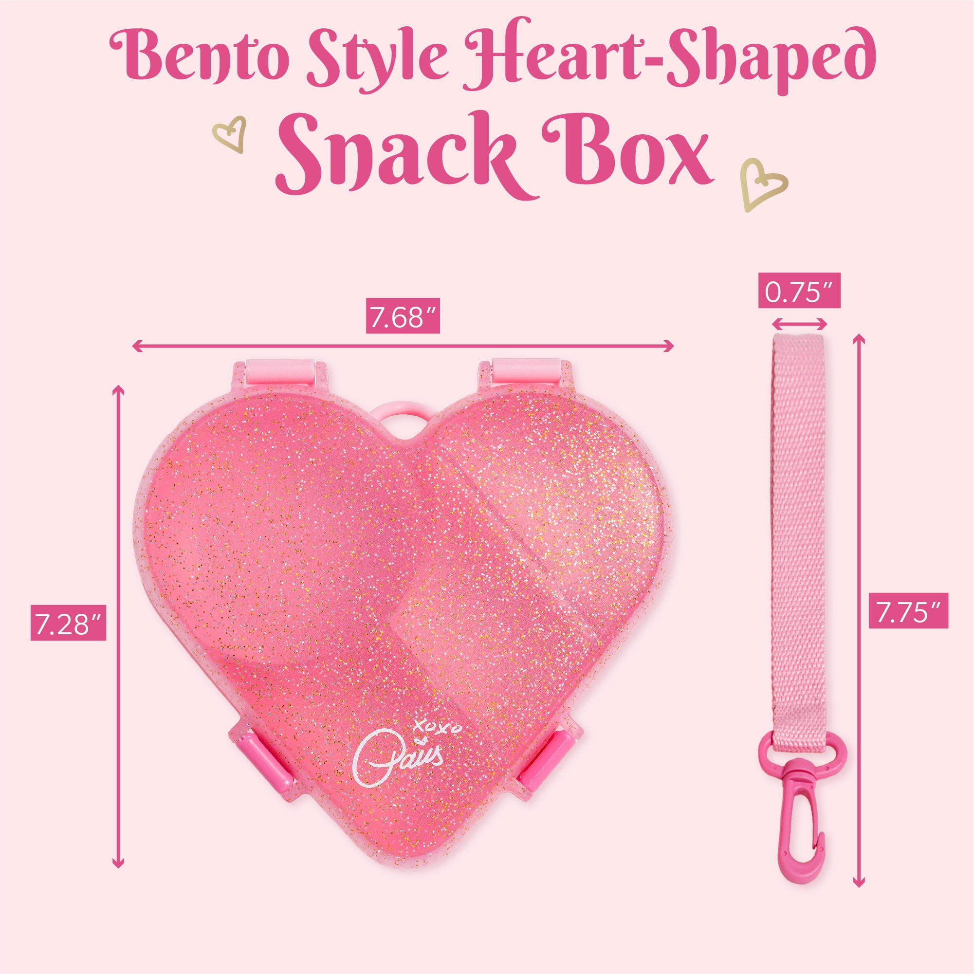Paris Hilton Bento-Style Heart-Shaped Snack Box, Built-In Phone Stand, Removable Wrist Strap, Pink