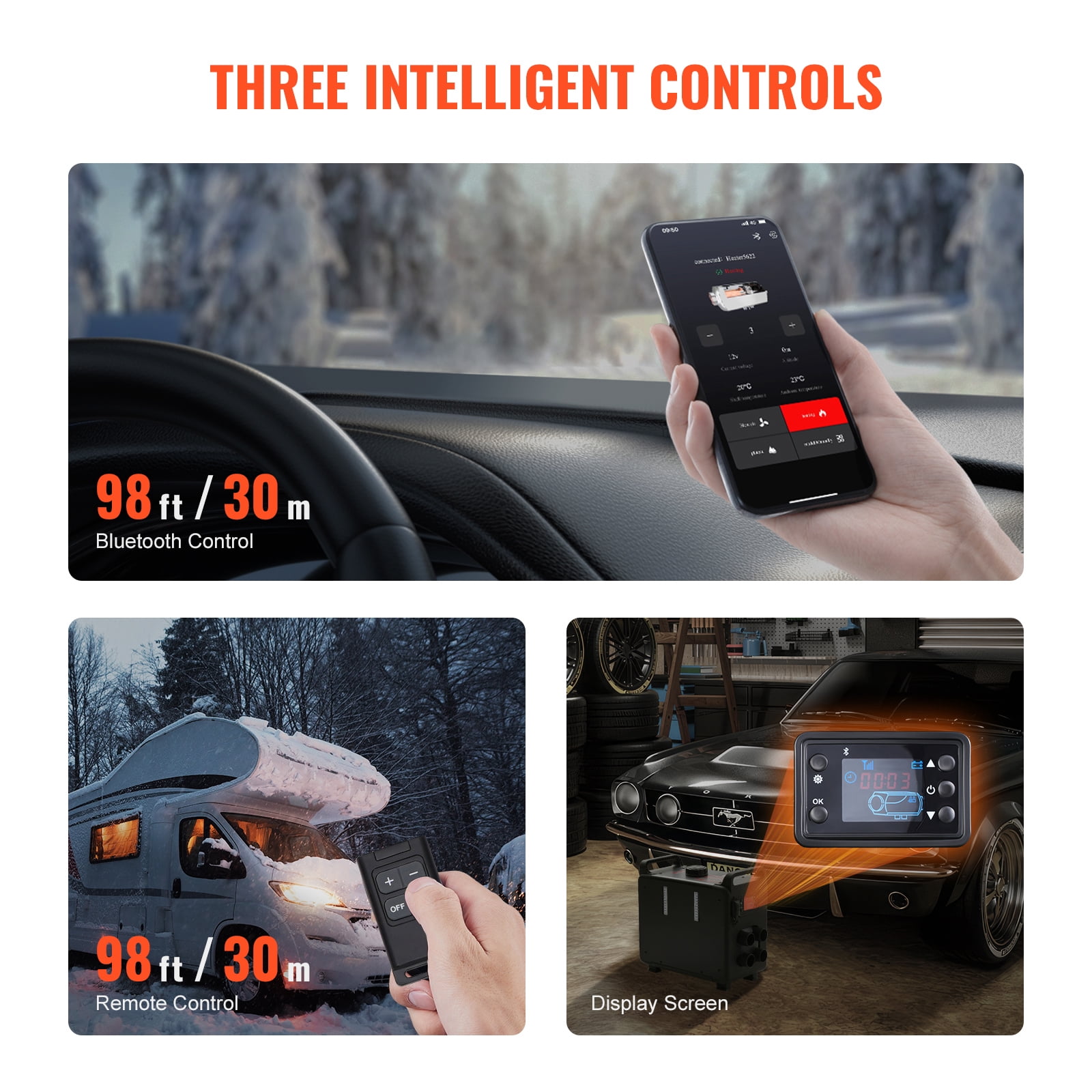 KFFKFF 8KW Diesel Furnace, Universal 12V/24V Diesel Heat System, Bluetooth App Management, Remote Access and Visual Display, CO Alert, Rapid Warming Vertical Mobile Diesel Furnace for Automobiles