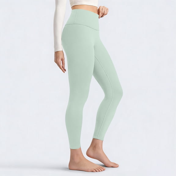Dwellite Plus Size Leggings for Women - High Waisted Tummy Control Soft Pockets Yoga Pants Compression Workout Running Leggings Light Green XL