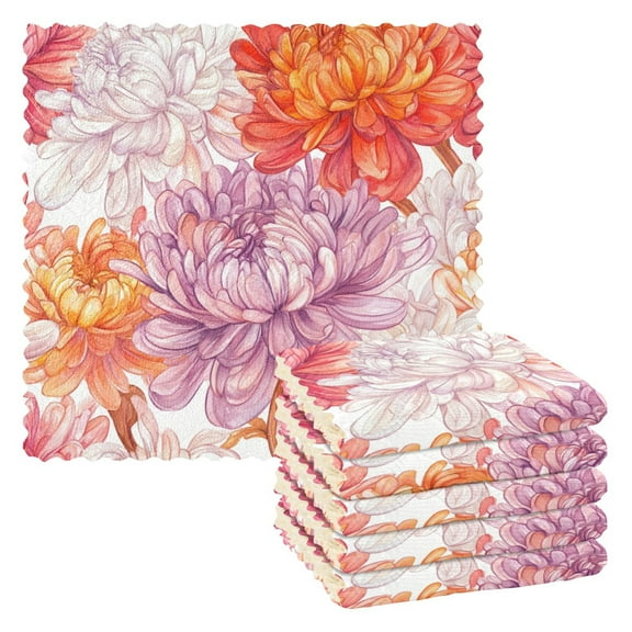 6 Pieces of Kitchen Towels 11x11Inch Kitchen Dish Cloths Kitchen Dish Towels Reuseable Cleaning Cloths Red Chrysanthemum