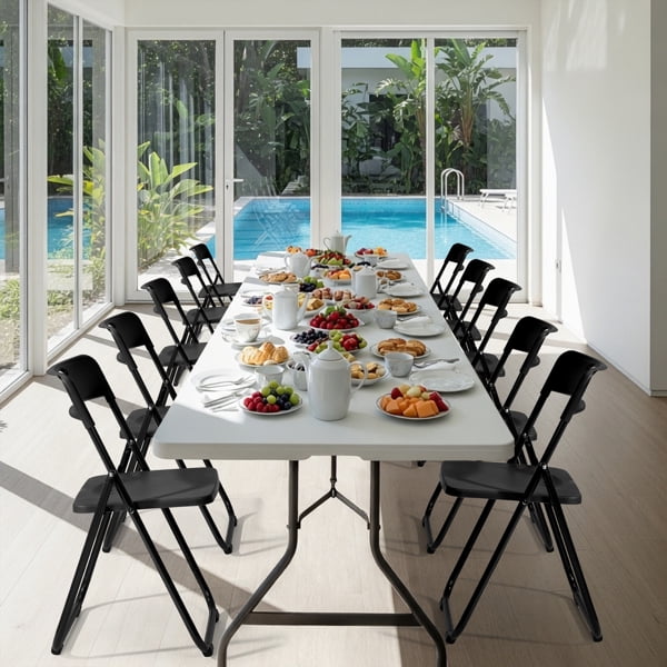 Alvantor 10 Pack Stackable Plastic Folding Chairs, Iron Frame, 280 lb Capacity for Parties, Weddings and Events, Black