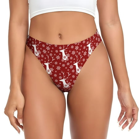Qokaie Christmas Deer Head Printed Women s Cotton Thong Underwear  Sexy Breathable Panties G-string-Large