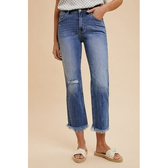 Annie Wear Distressed Raw Hem Straight Leg Cropped Jeans