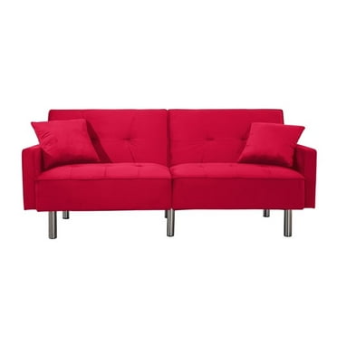Legend Vansen 80" Convertible Modern Wood & Velvet Fabric Sofa Bed in Red