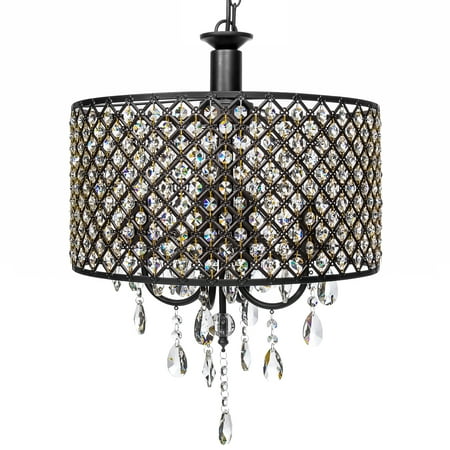 Best Choice Products 4-Light Modern Contemporary Crystal Round Pendant Chandelier with Classic Antique Finish,