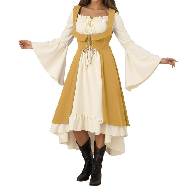 Robe Médiévale Élégante pour Femmes Costume Gothique Cosplay Robe de Cour Historique Tenue de Fête d'Halloween