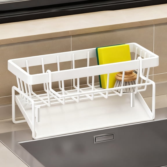 Sponge Holder for Kitchen Sink, Sink Caddy Organizer, Kitchen Countertop Organizers and Storage Essentials, Rustproof Plastic Soap Dispenser Organize, Kitchen Sink Organizer