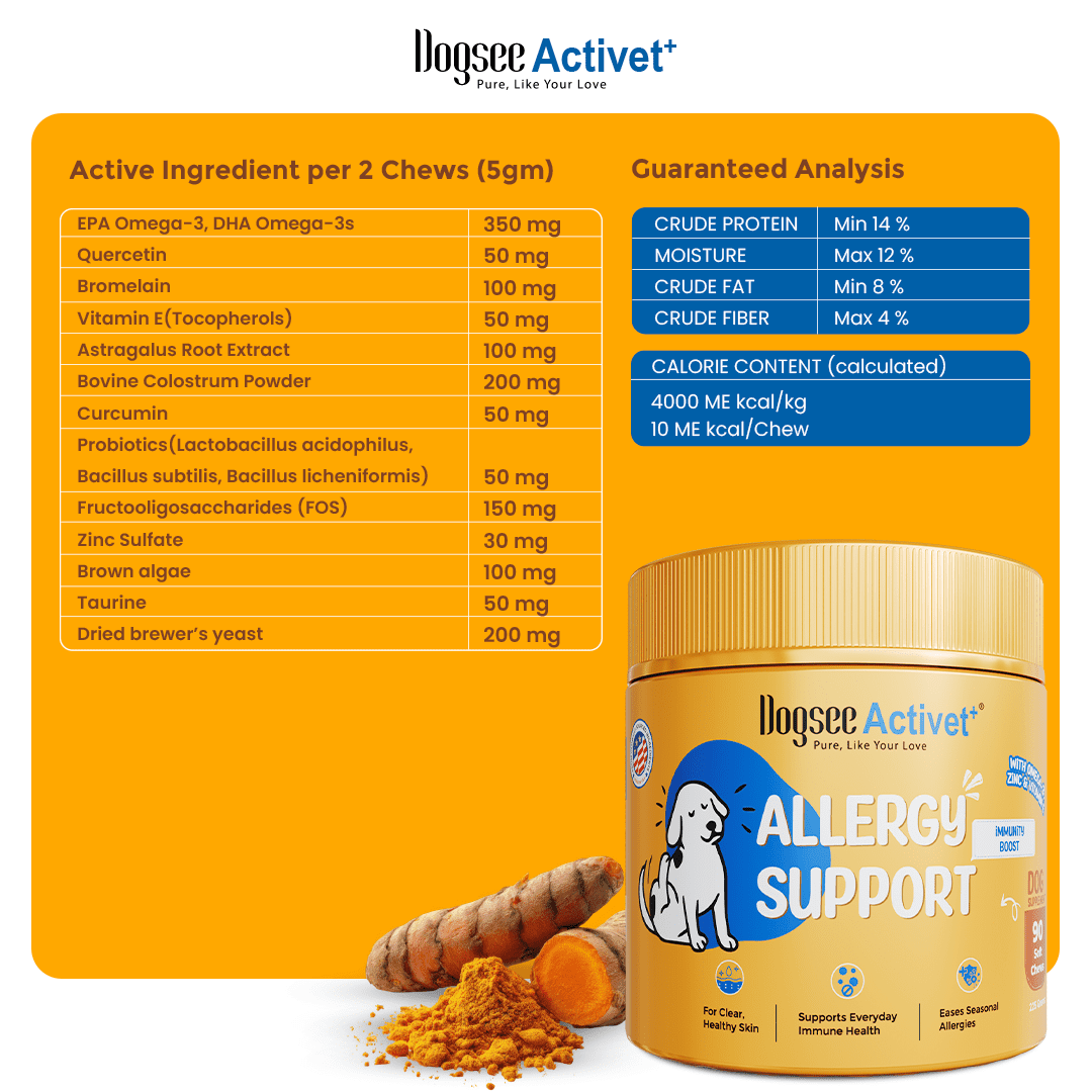 Dogsee Activet+ Allergy Support Chews Omega 3 Quercetin Probiotics 90 Chews
