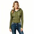 thumbnail image 2 of Women's Button Front Ribbed Knit Hooded Cardigan, Drawstring Long Sleeve Casual Lightweight Sweater for Women, Sizes S-2XL, 2 of 4