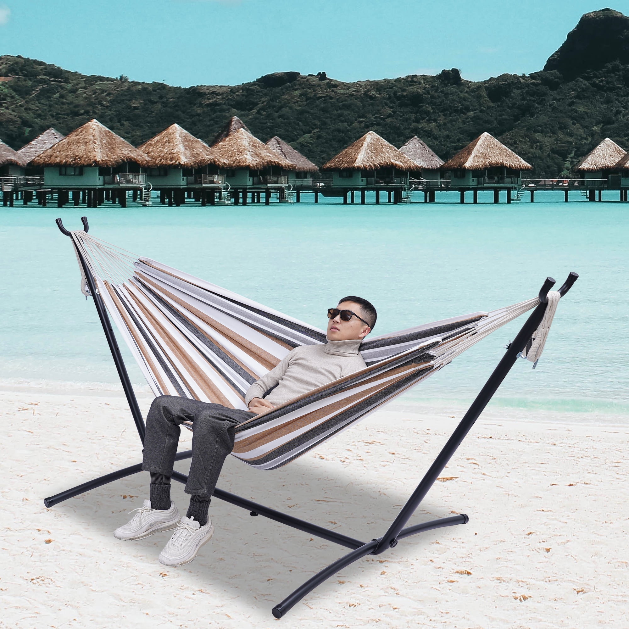 Clearance! Hammocks & Stand Sets for Patio & Garden, Portable Hammock with 8.5 FT Stand, Hammock with Space-Saving Steel Stand Includes Portable Carrying Case (Rainbow), S10384