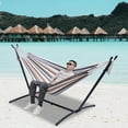 thumbnail image 5 of Clearance! Hammock with Stand, Brazilian Style Hammock Bed with Steel Stand and Carrying Bag, Portable Double Hammock for Patio Balcony Deck Indoor Outdoor, Max Load 450lbs, Easy Set Up, K3965, 5 of 11