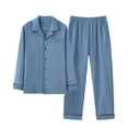 thumbnail image 5 of Mens Pajama Set Cotton Blend Soft Breathable Sleepwear Long Sleeve Button Down Lounge Set with Pockets Blue-B, 5 of 5