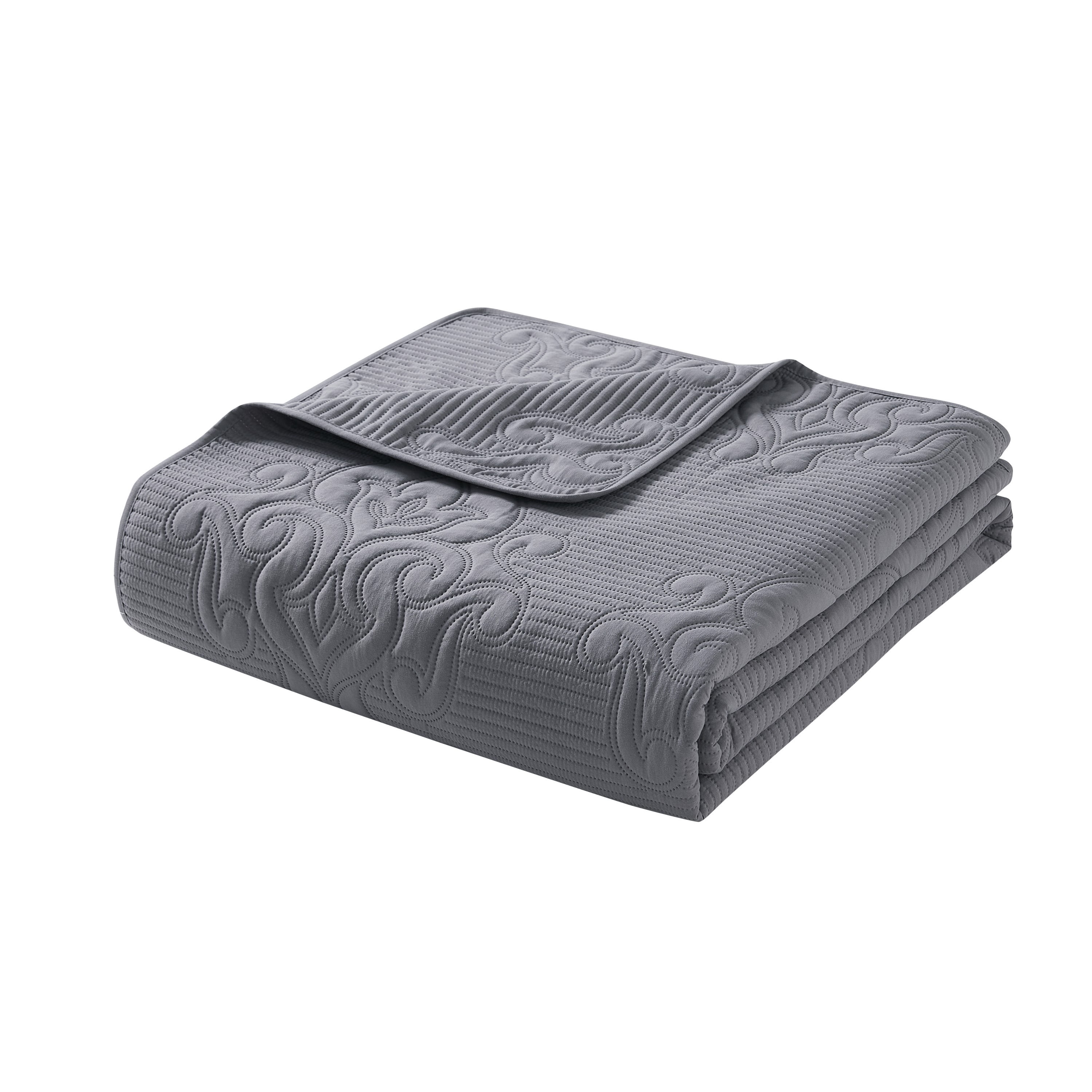 VCNY Home Solomun 3-Piece Grey Pinsonic Damask Quilt Set, King, Adult, Unisex
