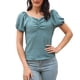 thumbnail image 1 of Blusa de manga corta para mujer, blusas informales de moda de verano para mujer, camisas de manga corta con cuello en V para compras diarias, azul L, 1 of 6