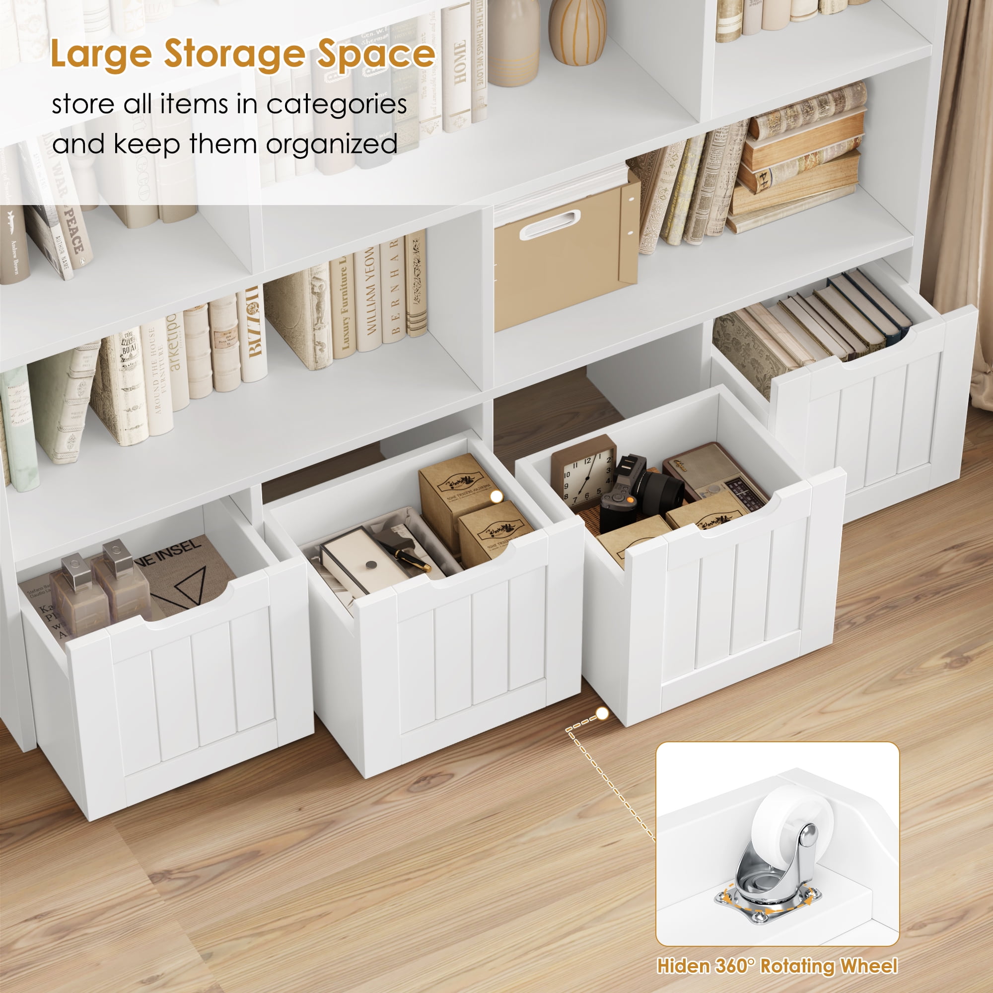 Homfa 68.9" Tall Toy Storage Organizer, 12 Storage Cubbies Bookcase with 4 Drawers for Playroom Living Room, White