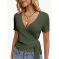 thumbnail image 2 of Women's Cross Wrap Tie Front Crop Top Summer Deep V Neck Short Sleeve Slim Fit, 2 of 4