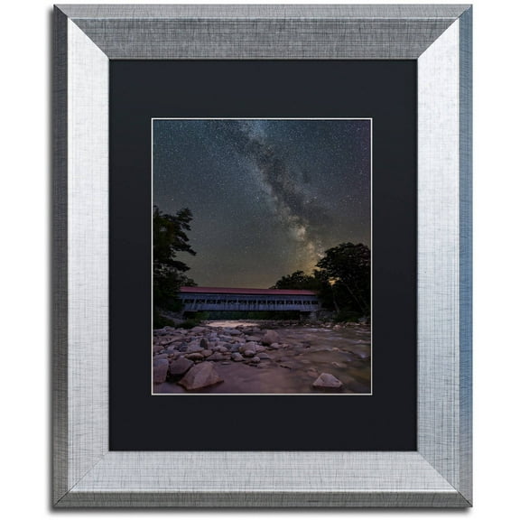 Trademark Fine Art "Swift River Night" Canvas Art by Michael Blanchette Photography Black Matte, Silver Frame