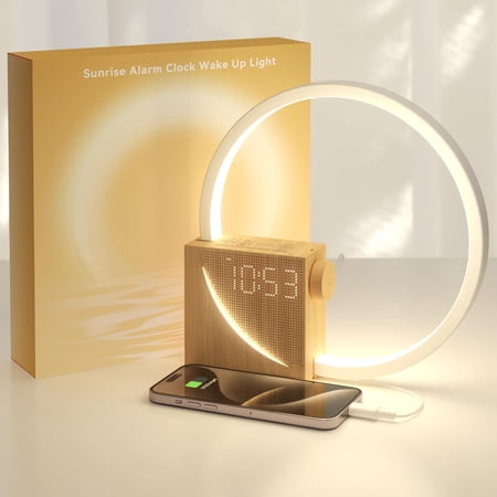 GGSW Sunrise Alarm Clock Sound Machine Nightlight, Gradual Wake Up Light, Digital Dimmable Clock, 10 White Noise Sleep Sounds, Snooze, Dual Clocks for Heavy Sleeper Adult, Decor Gifts for Women