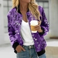 thumbnail image 2 of Women's Bomber Jacket Causal Floral Zip Up Long Sleeve Coat with Pockets 2025 Lightweight Loose Fall Fashion Outerwear Cardigan, 2 of 5