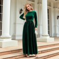 thumbnail image 4 of Vestido Elegante de Terciopelo con Cinturón, Plisado, de Larga, para Cóctel, Formal, Boda, Invitada, Corte A Verde L, 4 of 10