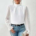 thumbnail image 2 of Women's Autumn Winter Half High Neck Chiffon Long Sleeve Blouse Elegant Splicing Pattern Casual T-Shirt Top, 2 of 2