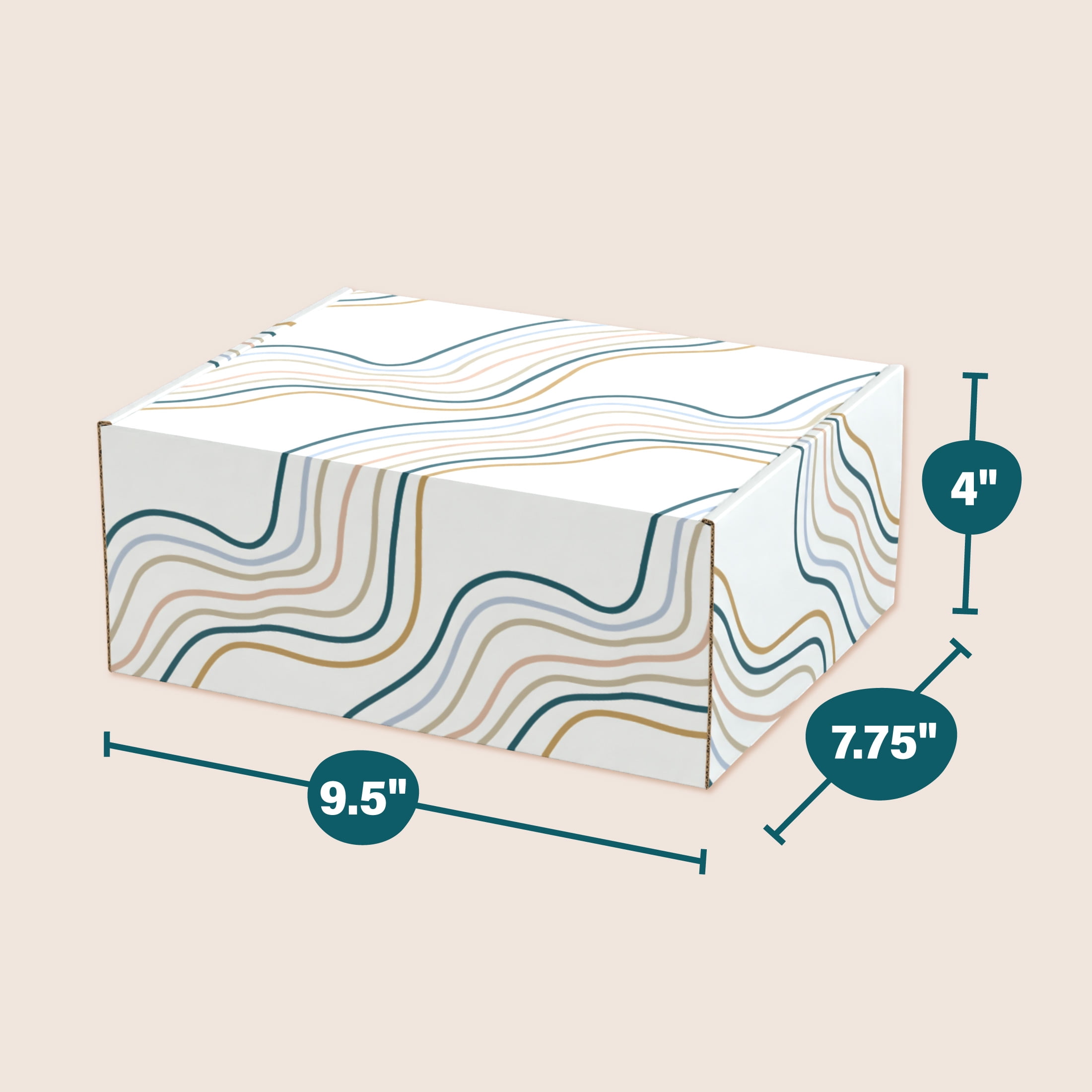 Printed Decorative Mailing, Shipping and Gift Boxes, Tuck Top Closure,  9.5” x 7.5” x 4", Wave Print, 12 -Count Pack