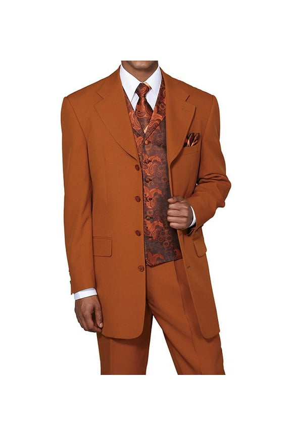 Single Breasted ,Double Vent, Fashion Suit With Vest, Tie & Hankie