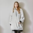 thumbnail image 2 of Nestl Wearable Blanket Hoodie, Oversized Hooded Blanket One Size Fits All, Reversible Plush Microfiber, Black/Ivory, 2 of 7