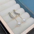 thumbnail image 3 of 925 Silver Pearl Crystal Earrings Drop Dangle earrings Wedding Party Women Jewelry Gift, 3 of 4