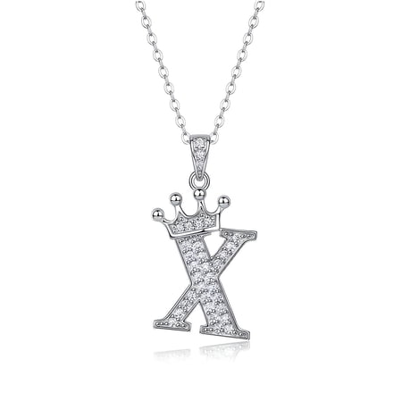 DESIGNICE 2026 New Initial Necklaces for Women,Moissanite Decoration Gold Necklace for Women,Sparkling Letter Necklace for Women,Silver,Stylex