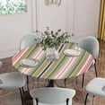 thumbnail image 2 of Colorful Striped Fitted Tablecloth with Elastic Edged, Round Table Cloth for Dining Table, Sage Green Pink White Vertical Lines Waterproof Oil Proof Table Cover for Indoor Outdoor 45"-54", 2 of 8