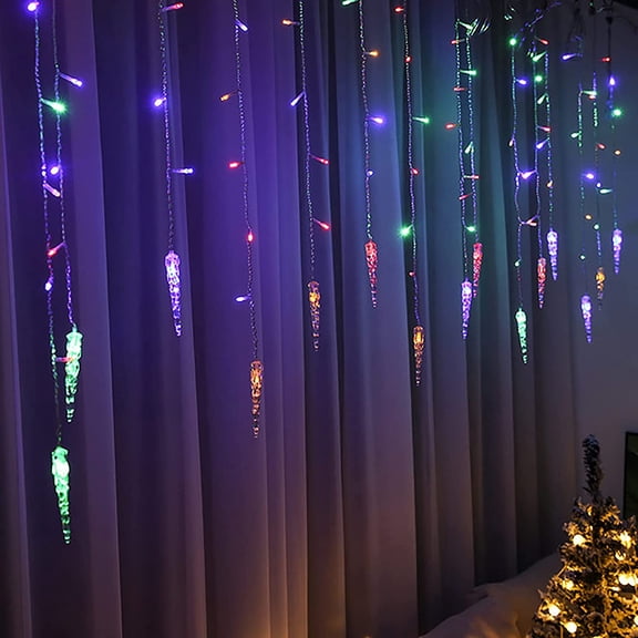 Morttic Christmas Icicle Lights, 11.48ft 96 LED Extendable Hanging Window Curtain Fairy Lights ,Waterproof Indoor Outdoor 8 Modes Decorative Light for Christmas Garden Patio Party ,Multicolor